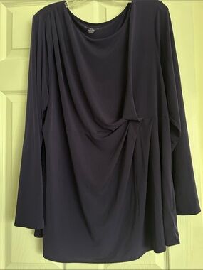 Lane Bryant Navy Draped Knot-Front Long Sleeve Top